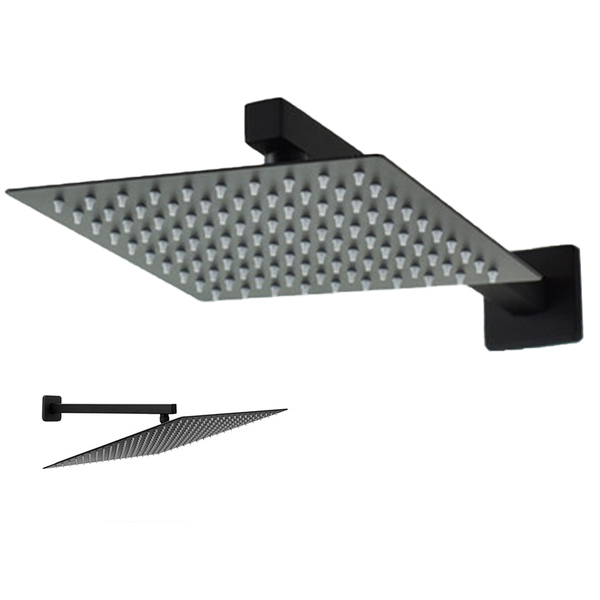 Ducha Chaveiro Inox 20x20 Preto Fosco Suporte Parede Quadrado