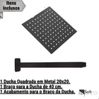 Ducha Chuveiro 20x20 De Teto Inox Com Braço 30 Cm  Preta