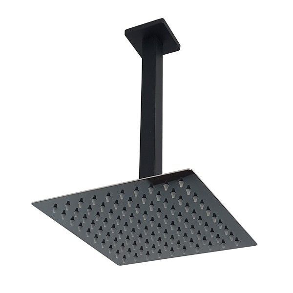 Ducha Chuveiro 20x20 Preto Fosco Slim Inox Com Braço De Teto