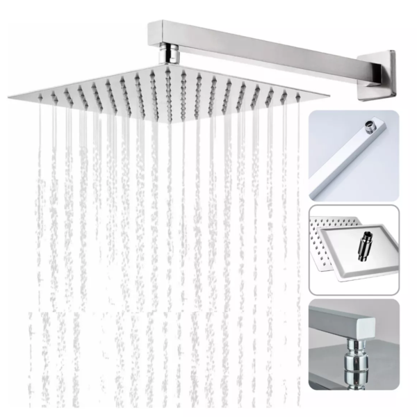 Ducha Chuveiro 25x25 Slim Cromado Inox + Braço Quadrado Luxo