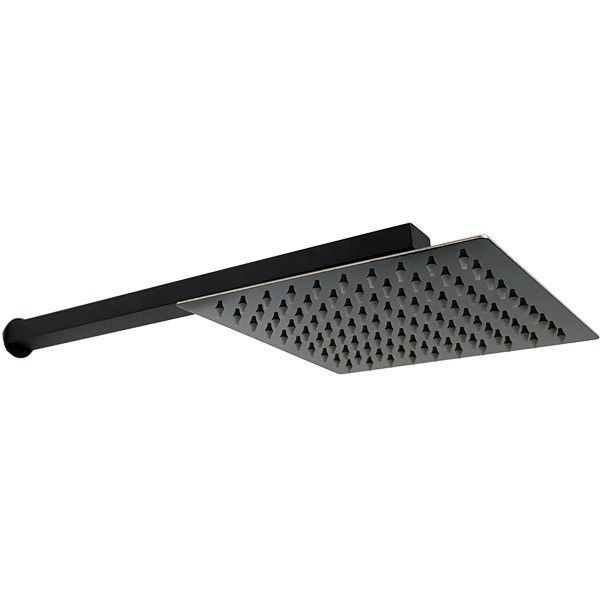 Ducha Chuveiro 30x30 Preto Fosco Slim Inox Com Braço De Parede