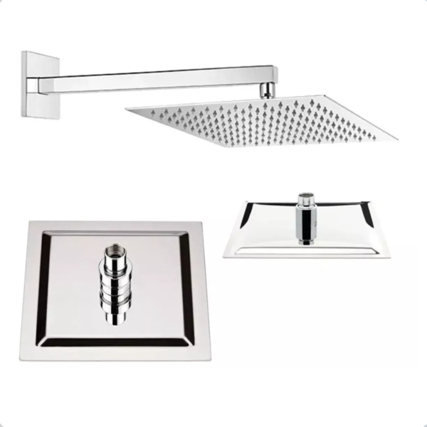 Ducha Chuveiro 30x30 Slim Cromado Inox + Braço Quadrado Luxo