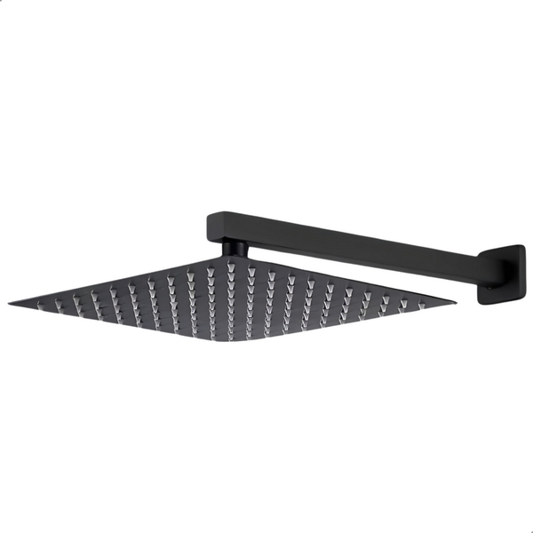 Ducha Chuveiro Aço Inox 30x30cm Slim Quadrada Preto Com Braço