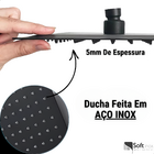 Ducha Chuveiro Aço Inox 30x30cm Slim Quadrada Preto Com Braço