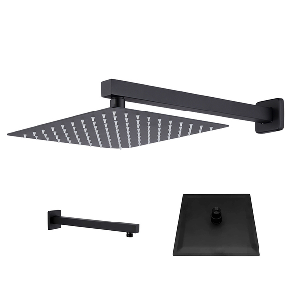 Ducha Chuveiro Inox 20x20 Quadrado Parede Preto Fosco Suporte