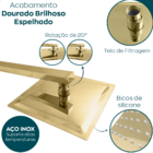 Ducha Chuveiro Inox Dourado Brilhoso Quadrado 20x20 De Parede
