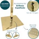 Ducha Chuveiro Inox Dourado Brilhoso Quadrado 20x20 De Teto D