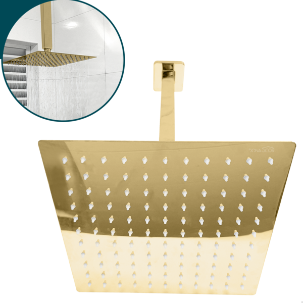 Ducha Chuveiro Inox Dourado Brilhoso Quadrado 20x20 De Teto D