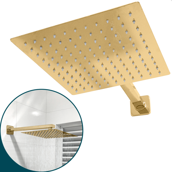 Ducha Chuveiro Inox Dourado Brilhoso Quadrado 30x30 De Parede
