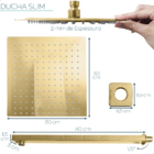 Ducha Chuveiro Inox Dourado Brilhoso Quadrado 30x30 De Parede