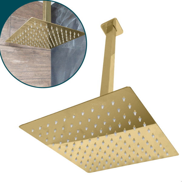 Ducha Chuveiro Inox Dourado Brilhoso Quadrado 30x30 De Teto D