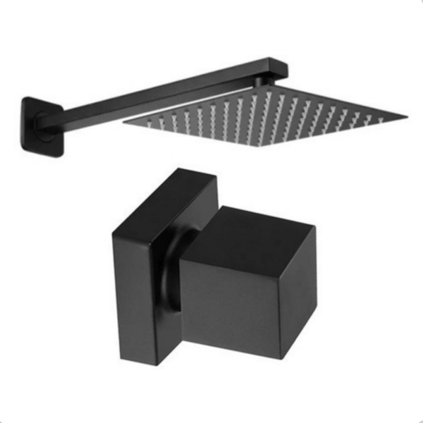 Ducha Chuveiro Piscina 30x30 Preto Fosco Metal Inox + 1 Acaba