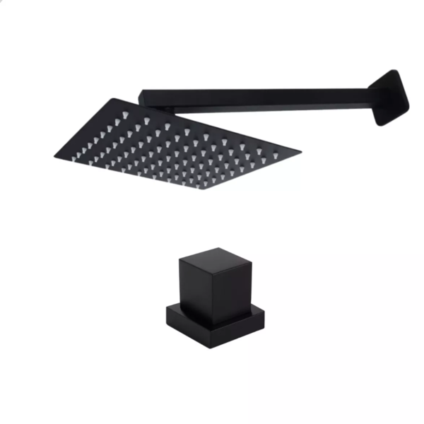 Ducha Chuveiro Piscina 30x30 Preto Fosco Metal Inox + 1 Acaba