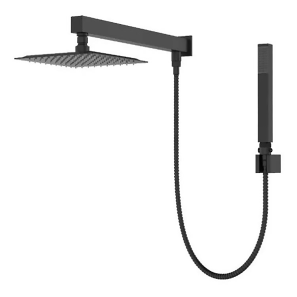 Ducha Chuveiro Preto Quadrado 20x20cm Completa Com Desviador