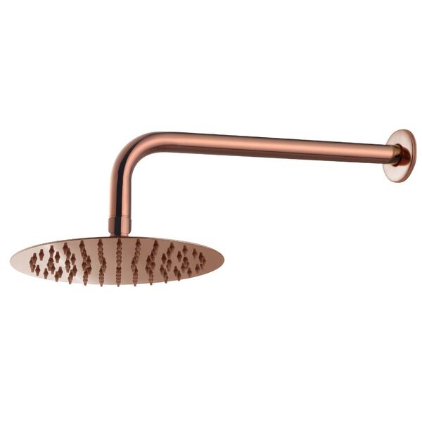 Ducha Chuveiro Redondo Rose Gold Braço Cano Banheiro Parede