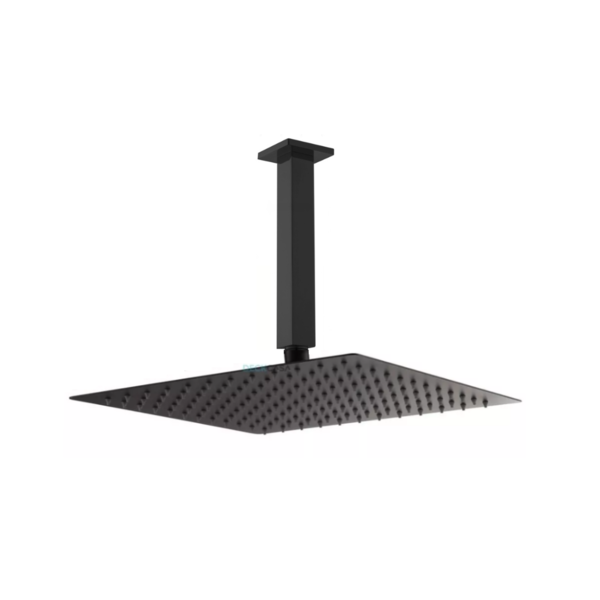Ducha Chuveiro Slim Preto Quadrado Metal 20x20 Braço De Teto