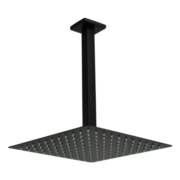 Ducha Chuveiro Slim Preto Quadrado Metal 25x25 Braço De Teto