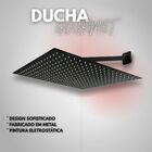 Ducha Chuveiro Slim Preto Quadrado Metal 30x30 Com Braço