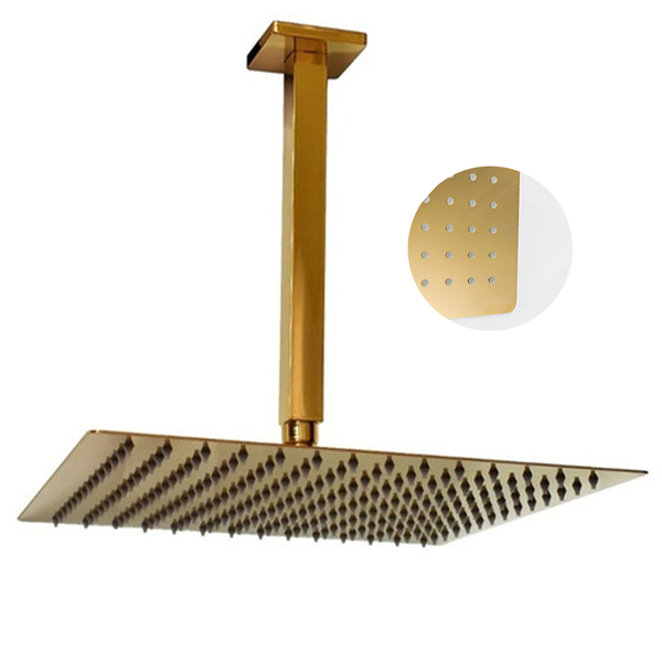 Ducha Chuveiro Teto Inox Dourado 20x20 Suporte Quadrado Slim