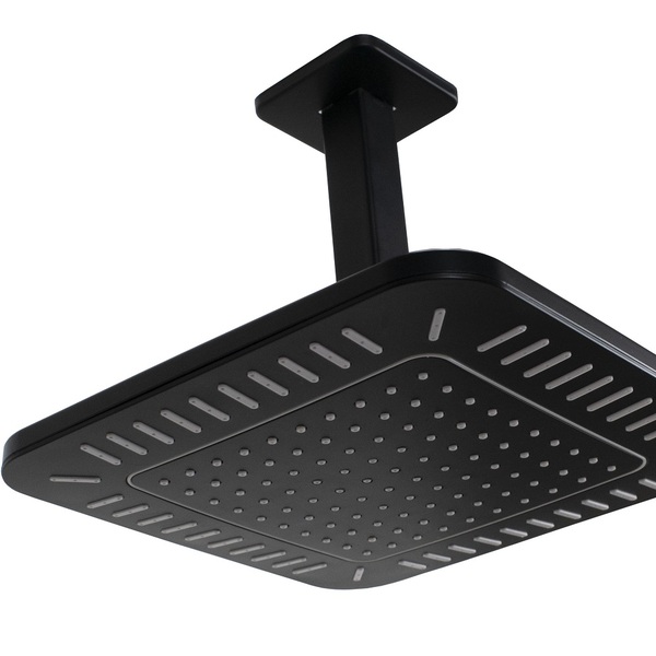 Ducha Flatt 21 Cm Quadrada Em Abs Preto Fosco Com Braço Supor
