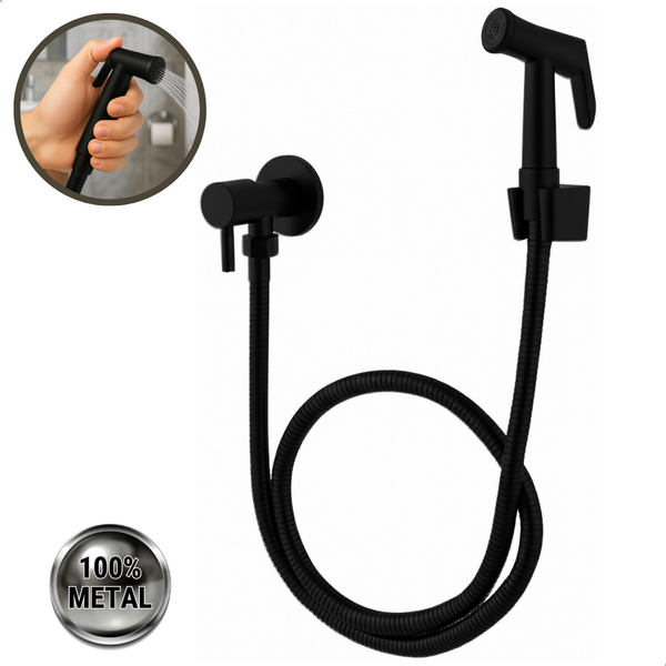 Ducha Higiênica Completa Toda Em Metal Com Acabamento Preto F