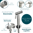 Ducha Higienica Escovada Inox 304 Registro Com Derivação Mang