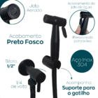 Ducha Higiênica Preta Inox 304 Completa c/ Registro 1/4 Volta
