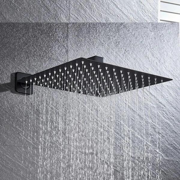 Ducha Piscina 20x20cm Quadrado Slim Preto Fosco Inox Luxo