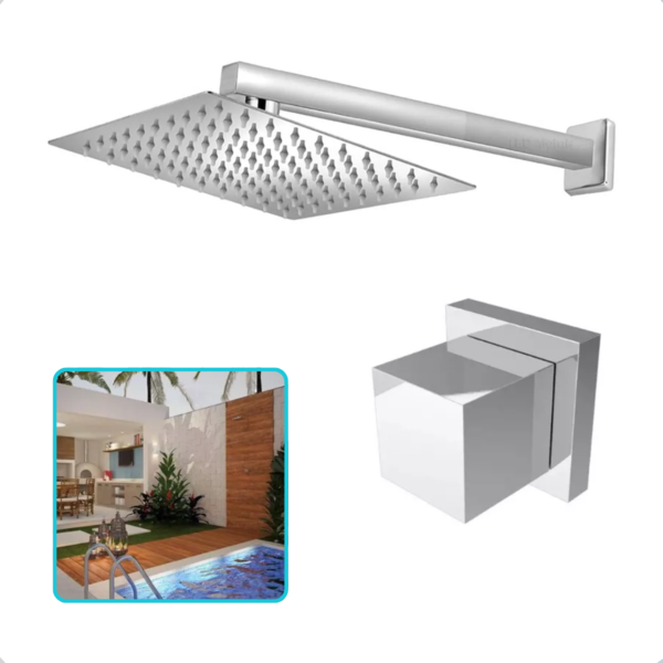 Ducha Piscina 20x20cm Slim Metal Inox Com Acabamento Padrão D