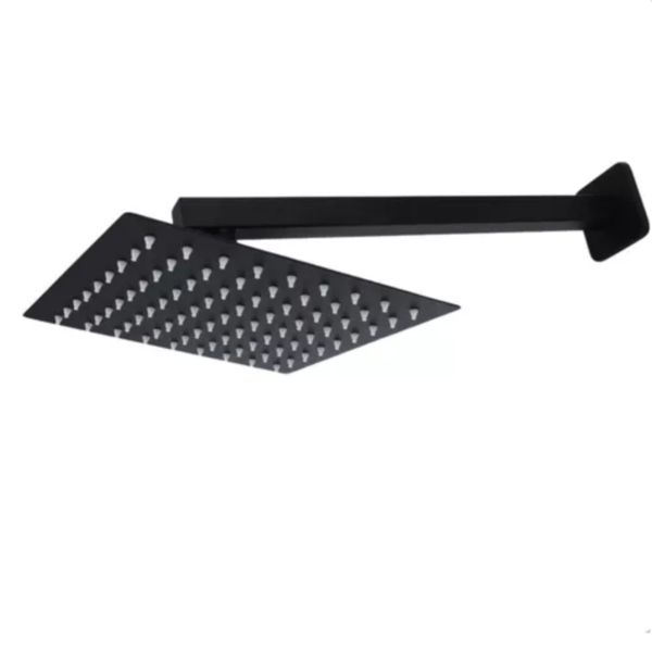 Ducha Piscina 25x25cm Quadrado Slim Preto Fosco Inox Luxo