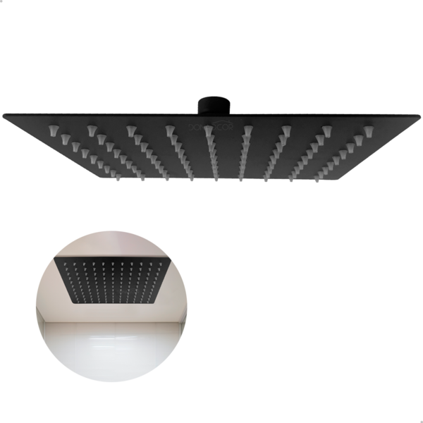 Ducha Preta Inox Chuveiro Cascata De Teto 30x30 Com Niple Duc