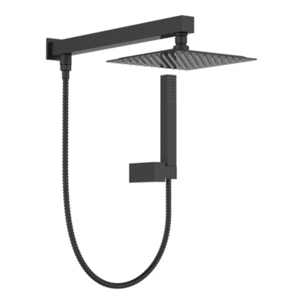 Ducha Quadrada Preta Inox 25x25 Com Desviador Chuveirinho Pis
