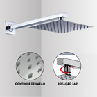 Ducha Quadrada Slim 20x20cm Com Braço 40cm Inox Prata Domum