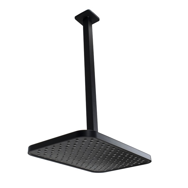 Ducha Retangular 30x20 Cm Preto Em Abs C/ Cano De Teto 40 Cm