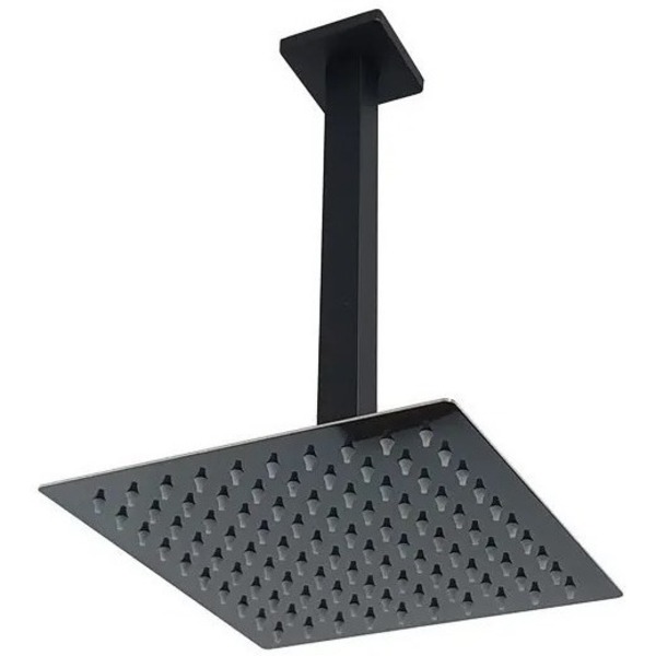 Ducha Teto Quadrada 20x20 Inox Preta Braço Quadrado