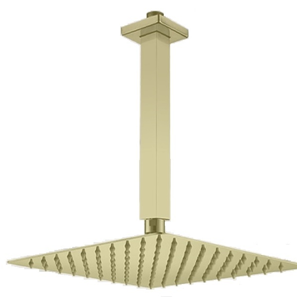 Ducha Teto Quadrada Dourada Em Inox 20x20 Braço 20 Cm Gold