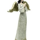 Dupla Anjos Decoração Em Resina Natal Glitter Branco De 38cm