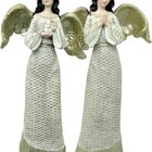 Dupla Anjos Decoração Em Resina Natal Glitter Branco De 38cm
