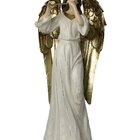 Dupla Anjos Músico Flautista Harpista Em Resina Natal 38cm