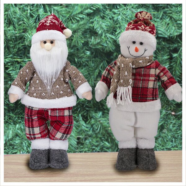 Dupla Boneco De Natal Boneco De Neve E Papai Noel Xadrez 37cm