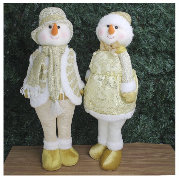 Dupla Boneco Natalino Boneco De Neve Dourado 58cm