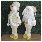 Dupla Boneco Natalino Papai Noel E Boneco De Neve Dourado