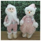 Dupla Boneco Natalino Papai Noel E Boneco De Neve Rosa