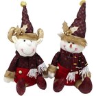 Dupla Boneco Neve Papai Noel Sentado Decoração Natal De 40cm