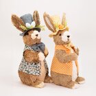 Dupla De Coelhos De Páscoa Coelhinhos Com Flores Enfeite 46cm