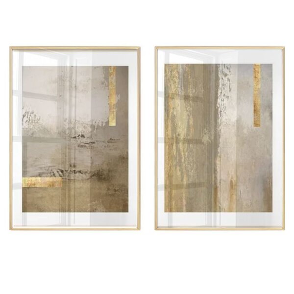 Dupla De Quadros Com Vidro Decorativo Abstrato Tons Neutros Q