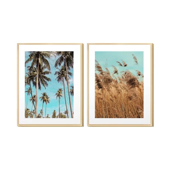 Dupla De Quadros De Paisagem Praia Céu Azul Natureza