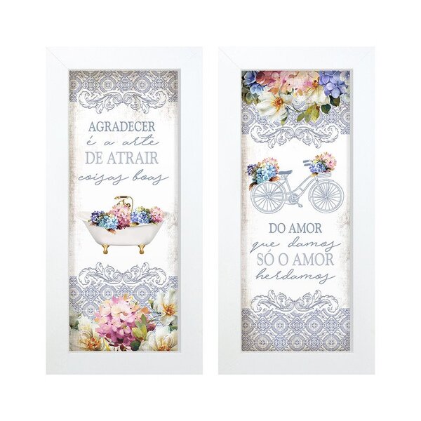 Dupla De Quadros Decorativos Amor Flores Gratidão Floral Vint