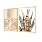 Dupla De Quadros Decorativos Bege Planta Minimalista