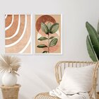 Dupla De Quadros Decorativos Boho Abstrato Laranja Folhagem